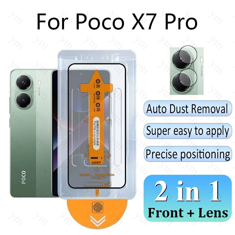 2 In 1 ฟิล์ม ฟิล์มกระจก Poco X7 Pro HD One-คลิกกระจกนิรภัยป้องกันหน้าจอป้องกันฝุ่นฟรีสําหรับ Poco C8