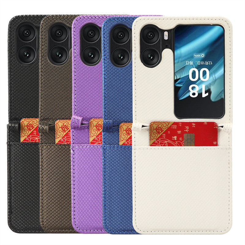 เหมาะสําหรับ OPPO Find N2 Flip โทรศัพท์มือถือซองหนังพับเคสป้องกันการ์ดรูปแบบเพชร N2flip Case