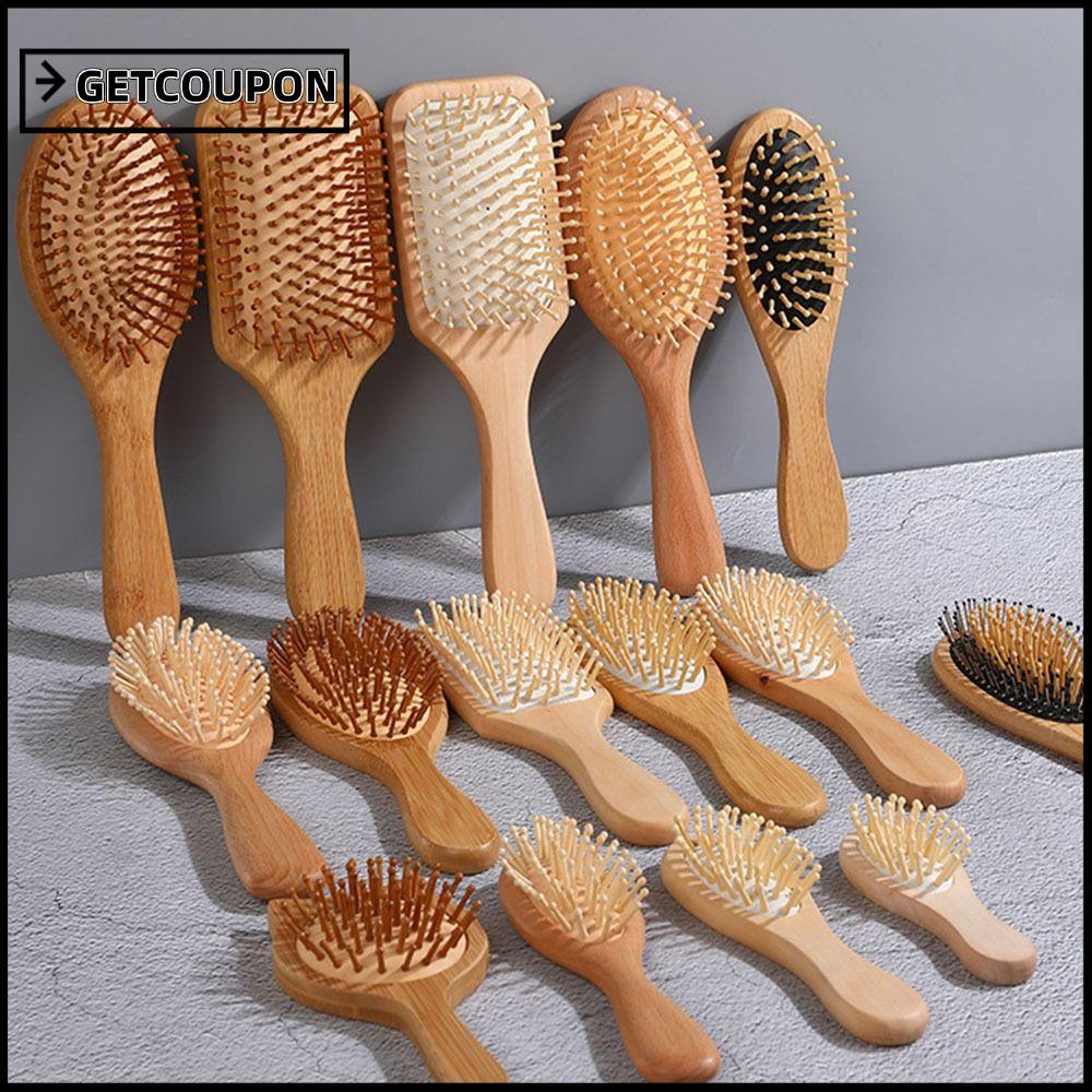 GETCOUPON หวีไม้ 1 ชิ้น, แปรงนวดผมร่วงดูแลเส้นผม, เบาะพายเพื่อสุขภาพ Hairbrush หวีไม้ไผ่ Hair Scalp