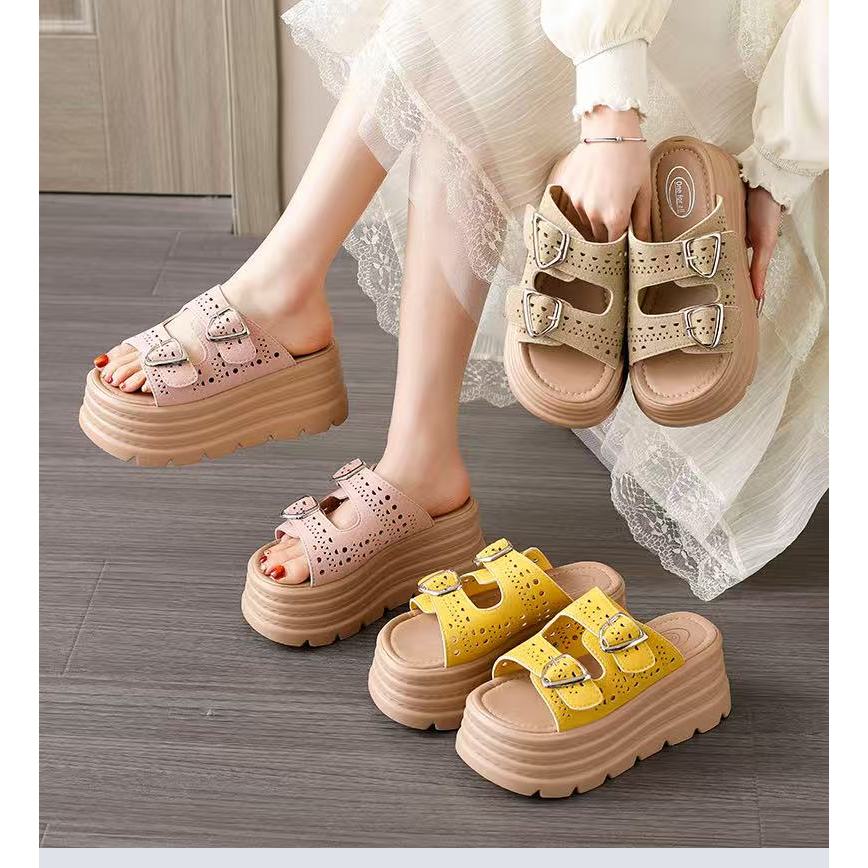 พร้อมส่งจากไทย TX768 รองเท้าแตะทรงสูง พื้นหนา8cm  สำหรับผู้หญิงสไตล์ใหม่ฤดูร้อน รองเท้าแตะเพิ่มความสูง มาใหม่