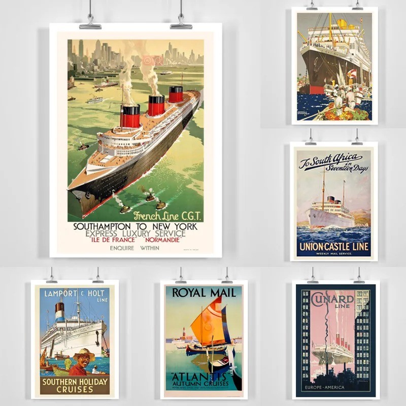Cunard Line Titanic Express Luxury Holiday Cruises Vintage Travel Ship โปสเตอร์ผ้าใบจิตรกรรม Wall Ar