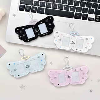 Angel Wings 1 นิ้ว ID Holder อะคริลิคผู้ถือบัตร Hard Card Case CP Collection Decor Idol Card Protector จี้
