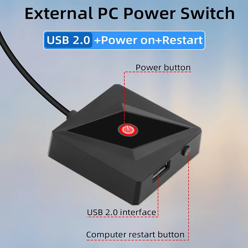 Elough ภายนอก PC สวิทช์ PC เมนบอร์ดภายนอกเริ่มต้น USB2.0 เปิด/ปิดปุ่ม 1.7M สาย Restart Startup สวิทช์