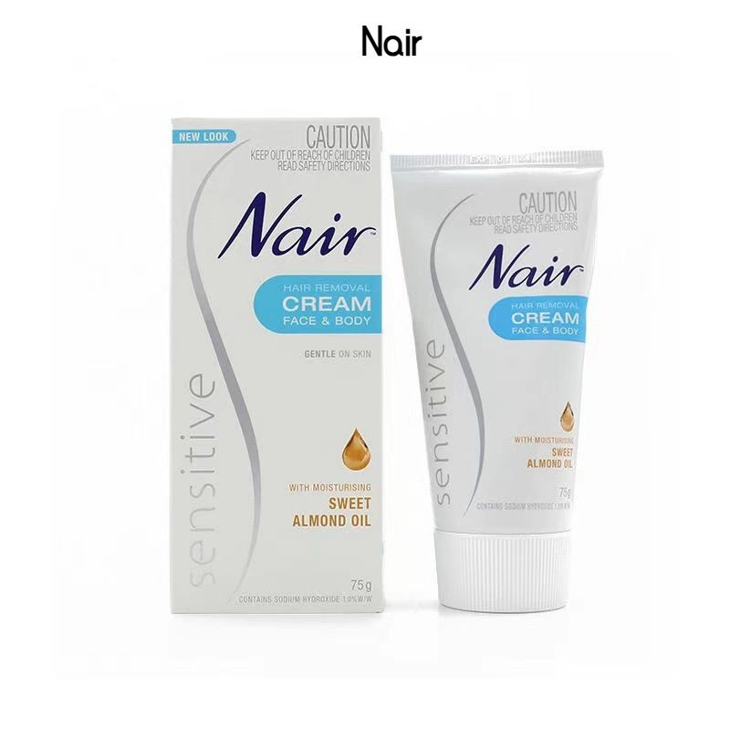 Nair ครีมกําจัดขนขนรักแร้ไม่มีจุดสีดําบนส่วนส่วนตัวของขาและริมฝีปาก 75g ครีมกําจัดขนบนใบหน้าที่อ่อนโ