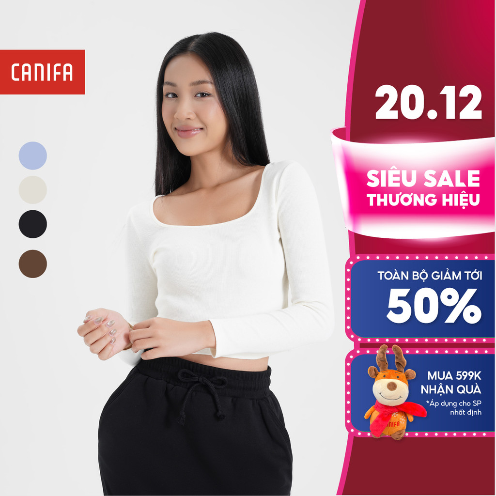 เสื้อยืดผู้หญิงคอเหลี่ยม CANIFA 6TL24W007