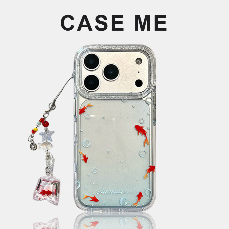 Lucky Bubble Koi Fish เคสโทรศัพท์มือถือโปร่งใสสําหรับ iPhone 17 16 15 14 Pro Max 13 พร้อมจี้ IMD ฝาหลังกันฝุ่นปลอกมือถือแบบแข็ง