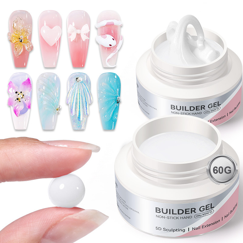BORN PRETTY 60g No-Sticky Quick Extension Gel ยาทาเล็บ 2 ชิ้นชุด Clear Milky White 3D แกะสลัก Moulding กาว Vernis กึ่งถาวร Soak Off Building Hard Gel