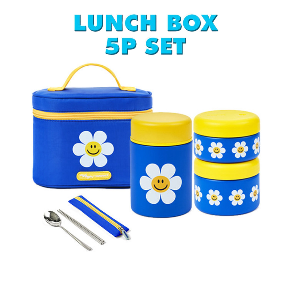 Wiggle x Glasslock Lunch Box 5P SET / ชุดกล่องข้าวสแตนเลสเก็บอุณหภูมิ + ช้อนส้อม 5ชิ้น/ชุด + กระเป๋าเก็บอุณหภูมิ