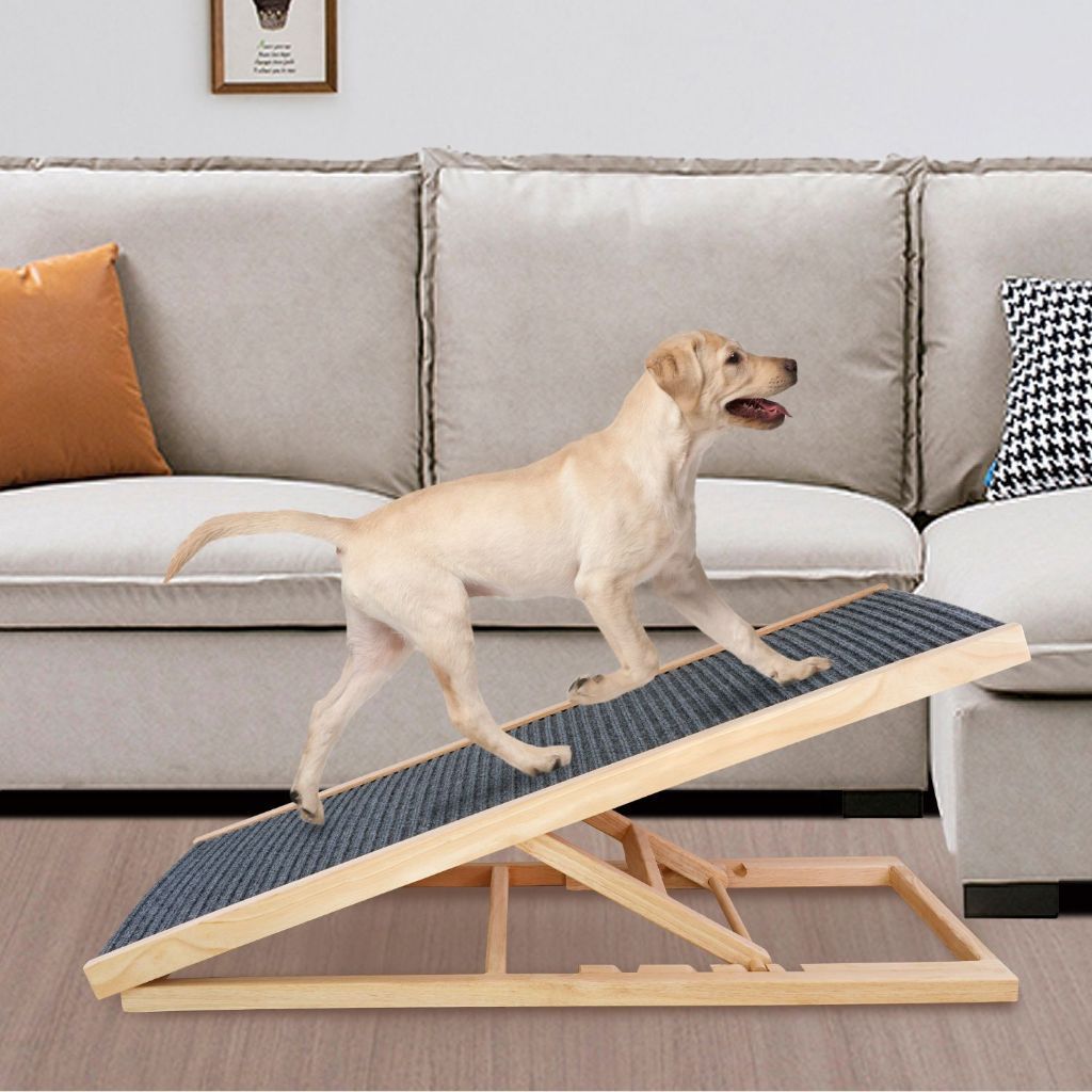 Portable Wood Dog Cat Ramp for Couch or Bed Folding Pet Ramp with Non-Slip Mat and Safety Rails Pet 