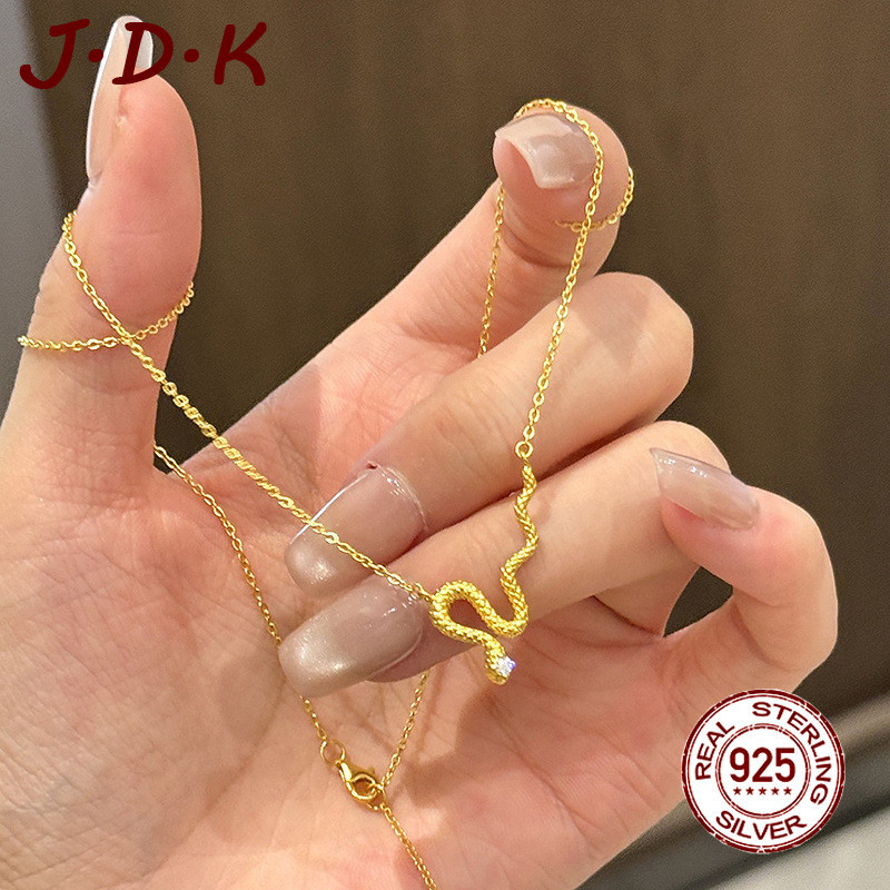 JDK สร้อยคอห่องูทอง 18K ใหม่สําหรับผู้หญิง