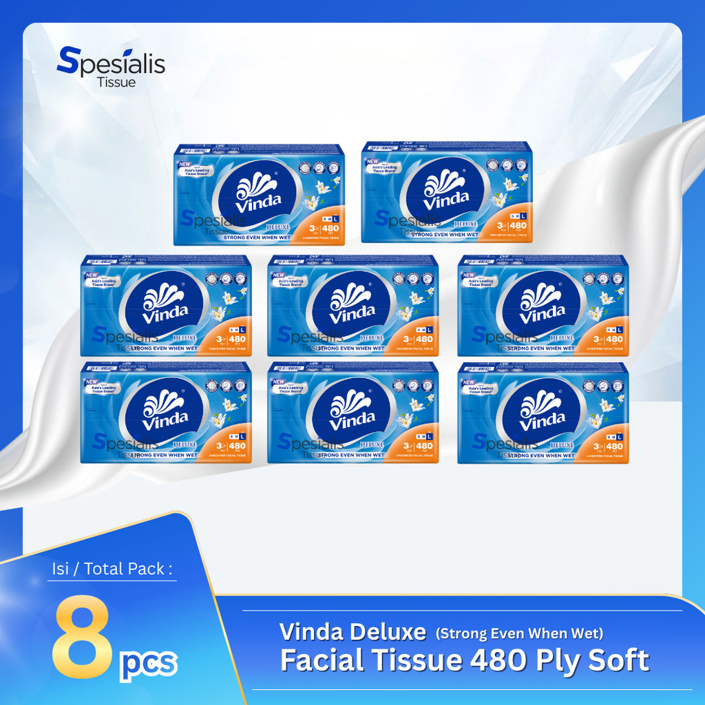 Vinda Deluxe 480 Ply ทิชชู่ 3 ชั้น 8 แพ็ค/กระดาษเช็ดหน้าระดับพรีเมียม