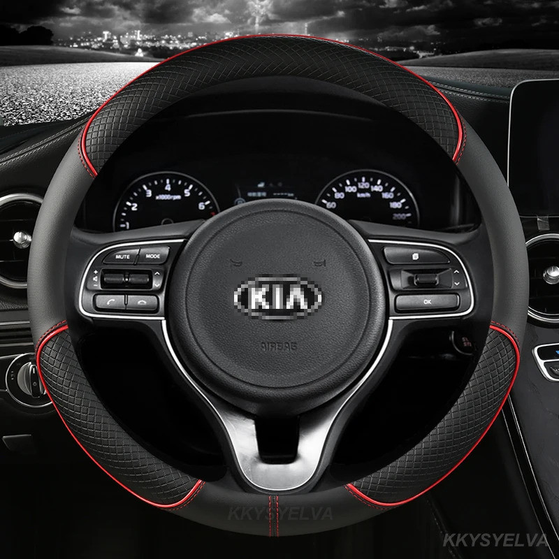 Car Steering Wheel Cover 38cm 15" Leather For Kia Rio 2 3 4 X Line Kombi Sedan K2 K3 K4 K5 KX1 KX3 K