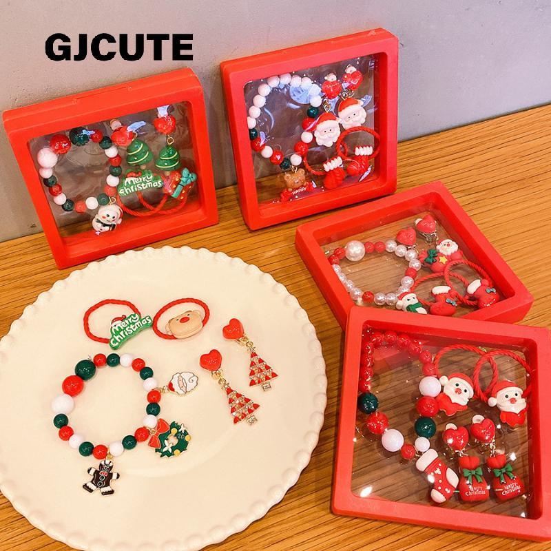 GJCUTE คริสต์มาสสร้อยข้อมือชุดการ์ตูน Santa Claus Snowman Xmas Tree Elk เครื่องประดับผม Tie ต่างหู M