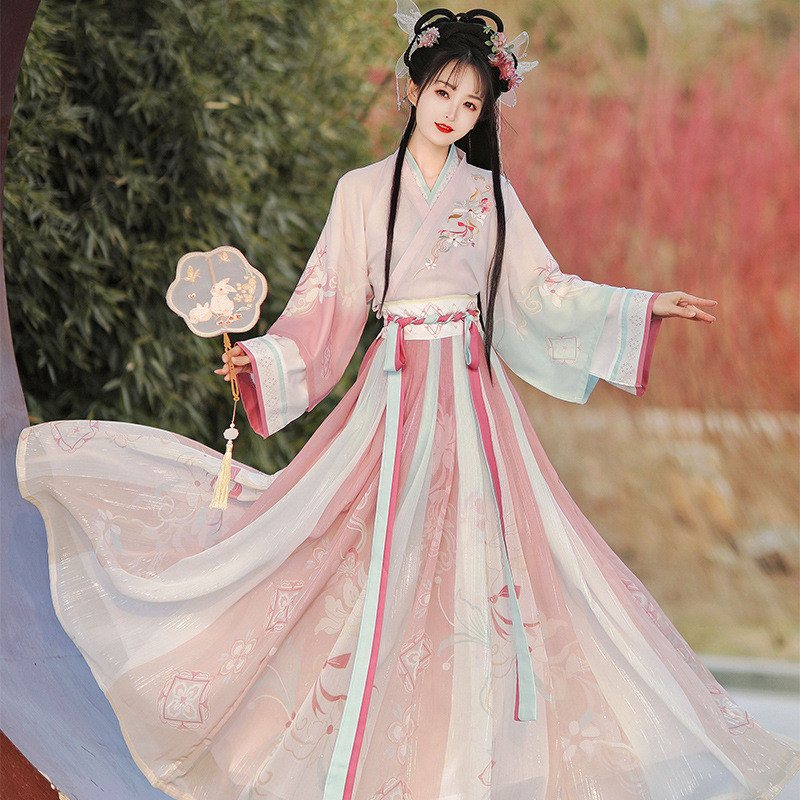 Made in Wei Jin] Hanfu Fragrant [ผู้ใหญ่ทุกวันต้นฉบับเครื่องแต่งกายโบราณเอวกระโปรงยาวคอปกข้าม Linglu