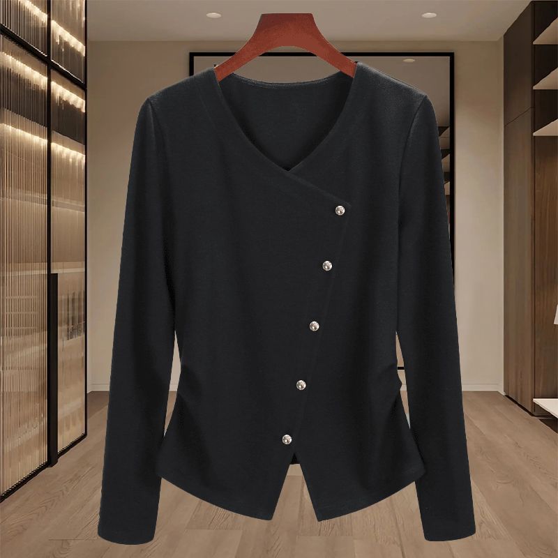 เสื้อยืดฤดูหนาวแบบไหล่ V คอยาว ออกแบบเพื่อให้ดูเรียวเล็ก สวมใส่ง่ายสำหรับทุกไซส์ gdt122