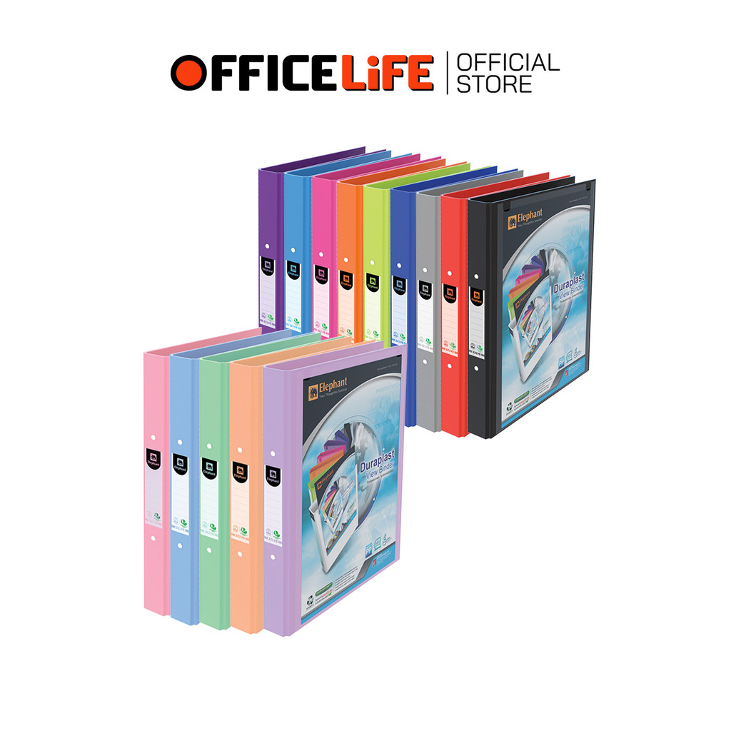 Elephant (ตราช้าง) แฟ้มห่วง 2 ห่วง แฟ้ม รุ่น 221VB สันหนา 3.5 cm. พาสเทล ขนาด A4 สอดหน้าปกได้ ไส้แฟ้