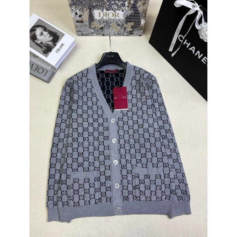 9DQQ GU##I Women's Cashmere Knitted Cardigan Reversible Jacquard Double-Sided G Letter Design