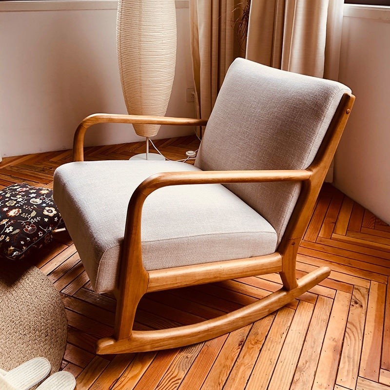 Rocking chair home balcony fabric sofa modern minimalist reclining chair solid wood sofa chair chair