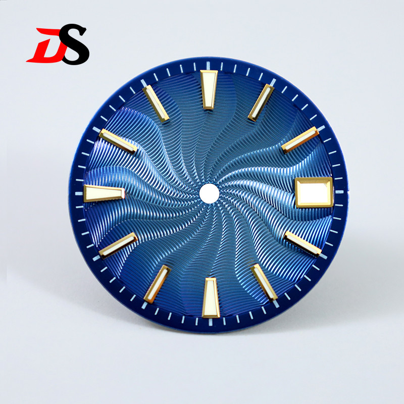 NH35 Dial 28.5mm Guilloche Dial Blue Lume รมควันปราศจากเชื้อ NH34 NH38 การเคลื่อนไหวไม่มีวันที่ 3 oc