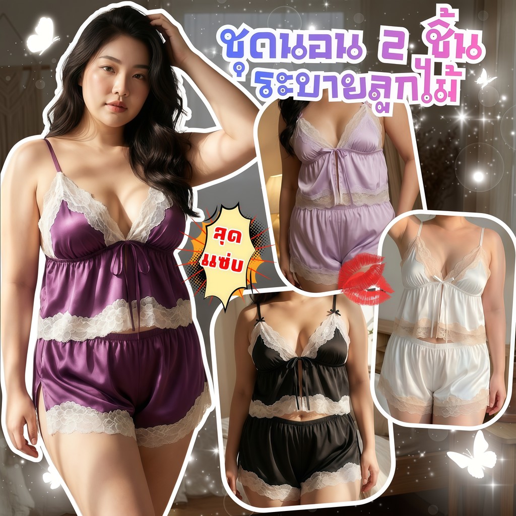 SUPER SEXY  ชุดนอนสายเดี่ยวผู้หญิง ชุดนอนเซ็ท ผู้หญิง ชุดผู้หญิงเซ็กซี่ ❤️‍🔥🌹 M-5XL | 40-100กก. M-1220