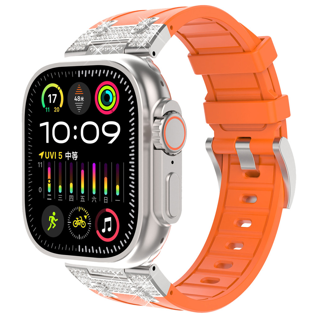 时尚款 钻 ซิลิโคนซิลิโคนซิลิโคน 表带  ความจุ Apple Watch Series 11 10 9 8 7 iWatch S6 S5