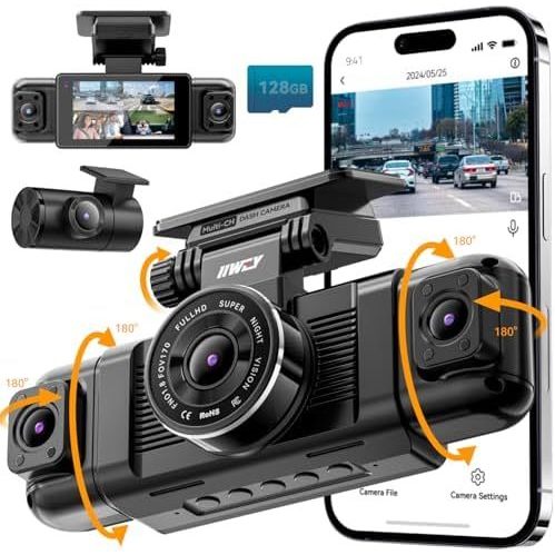IIWEY N5 4 ช่อง Dash Cam 360° ดู, 1080พี ด้านหน้าและด้านหลังภายใน, กล้อง เส้นประ ซ้ายขวาสําหรับรถยนต