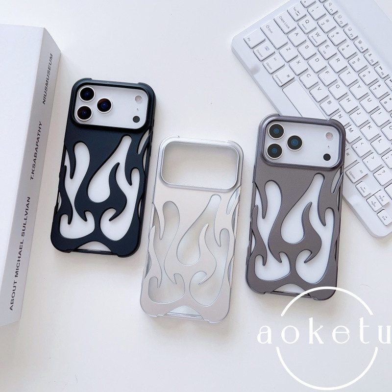 เปลวไฟกลวงกระจายความร้อนฝ้าเคลือบเหมาะสําหรับiPhone 17 Promaxเคสโทรศัพท์Apple 16/15/14/13/12/11 anti DROPส่วนบุคคลตลกแสงและปกอ่อนบาง