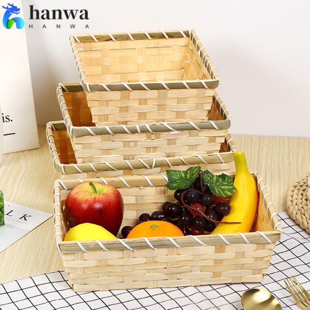 HANWA ตะกร้าไม้ไผ่, สี่เหลี่ยมผืนผ้าสีธรรมชาติตะกร้าขนมปังหวาย, Simple Handmade ทอพาเลท Home Shop Display
