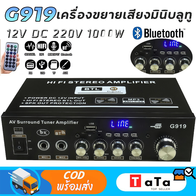 12V DC 220V 1000W เครื่องขยายเสียงมินิบลูทู Bluetoothสเตอริโอ Mini Amplificador เครื่องขยายเสียง เครื่องเล่นเพลงสำหรับรถ
