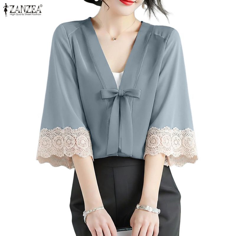 เสื้อสตรีสไตล์เกาหลี คอวีแขนสามчетвер틴า ใส่สบายไซส์หลวม