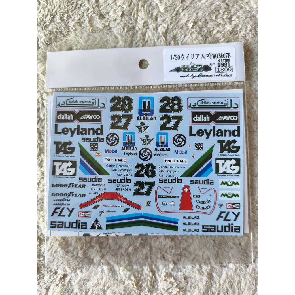 MuseumCollection สติกเกอร์น้ํา Williams FW07 & 07B สติกเกอร์น้ํารถยนต์เต็มรูปแบบ Tamiya 20014 1/20 ย