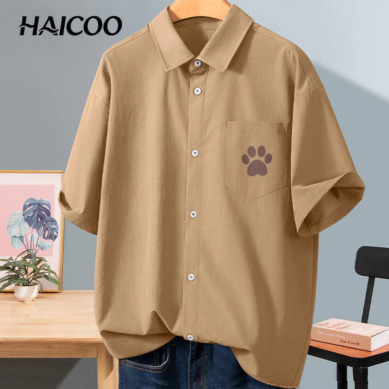 HAICOO เสื้อเชิ้ตผู้ชายแขนสั้น ผ้าไอซ์ซิลล์ ระบายอากาศดีเยี่ยม ไม่ต้องรีด ทรงสวย ใส่เที่ยว ทำงาน