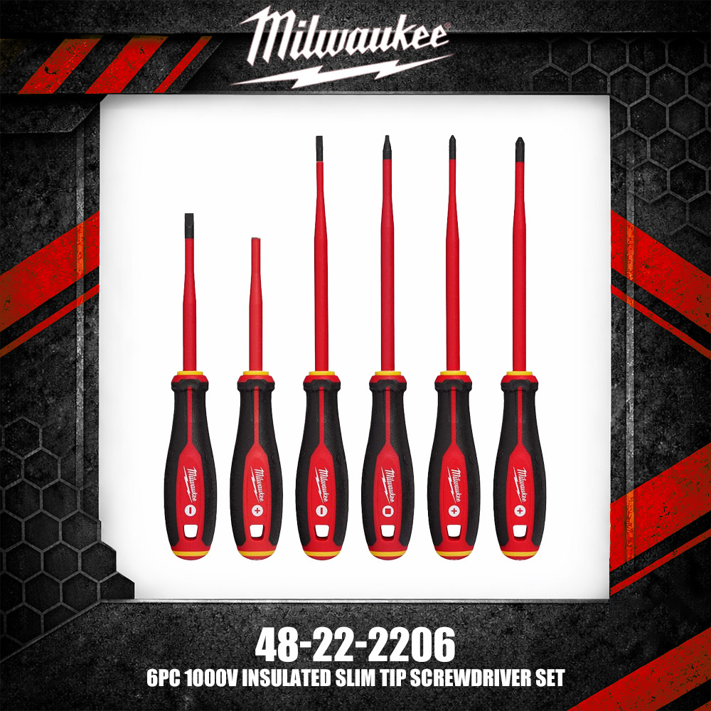 Milwaukee 48-22-222206 6PC 1000V ฉนวน Slim Tip ไขควงชุดเครื่องมือ