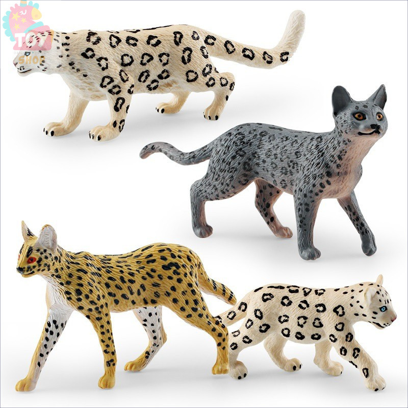 ของเล่นเด็กจําลองสัตว์ป่ารุ่น Snow Leopard Cub แอฟริกัน Serval รูปเครื่องประดับ