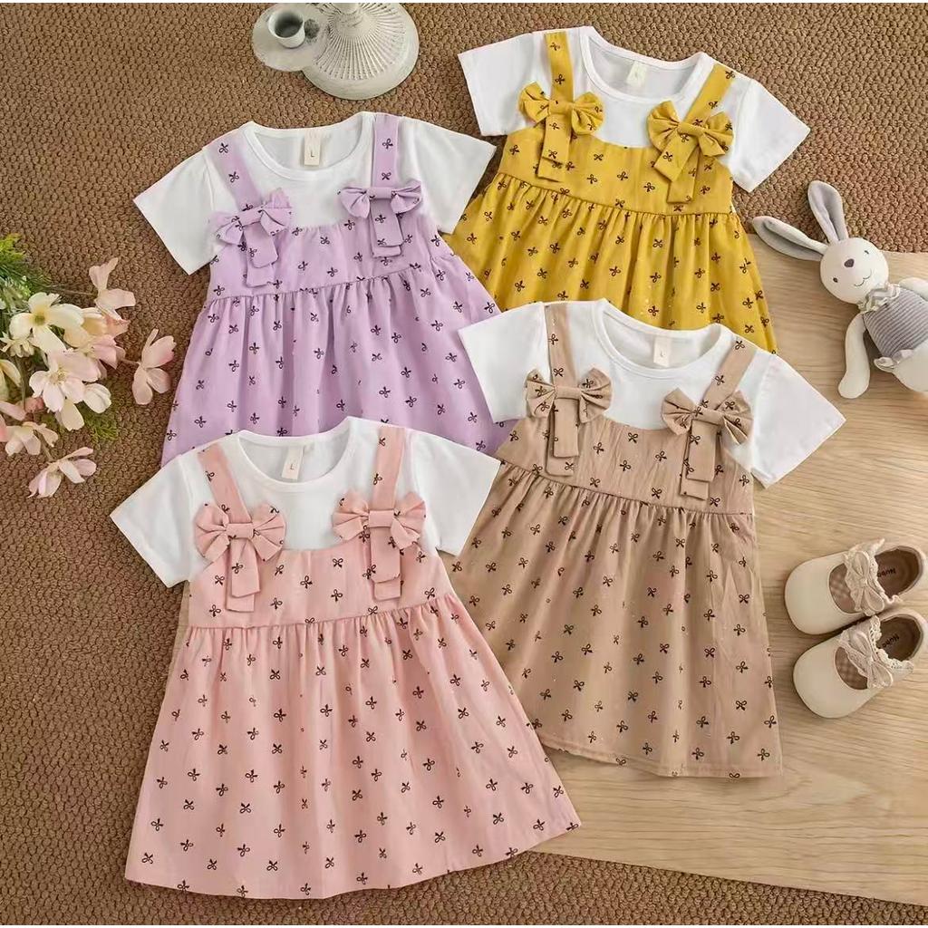 <พร้อมส่งในไทย>ชุดเดรสเด็กหญิงสไตล์เกาหลี ผ้าฝ้าย ชุดแฟชั่นฤดูร้อน