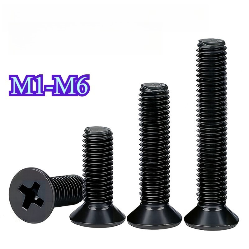 เหล็กคาร์บอนสีดํา cross สกรูหัวแบน countersunk หัวสกรูอิเล็กทรอนิกส์ M1-M6WY
