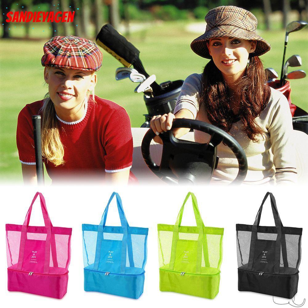 SANDIEYEAN ตาข่ายกระเป๋าใส Camping Camping Camping Bag Tote Lunch Snacks Bag