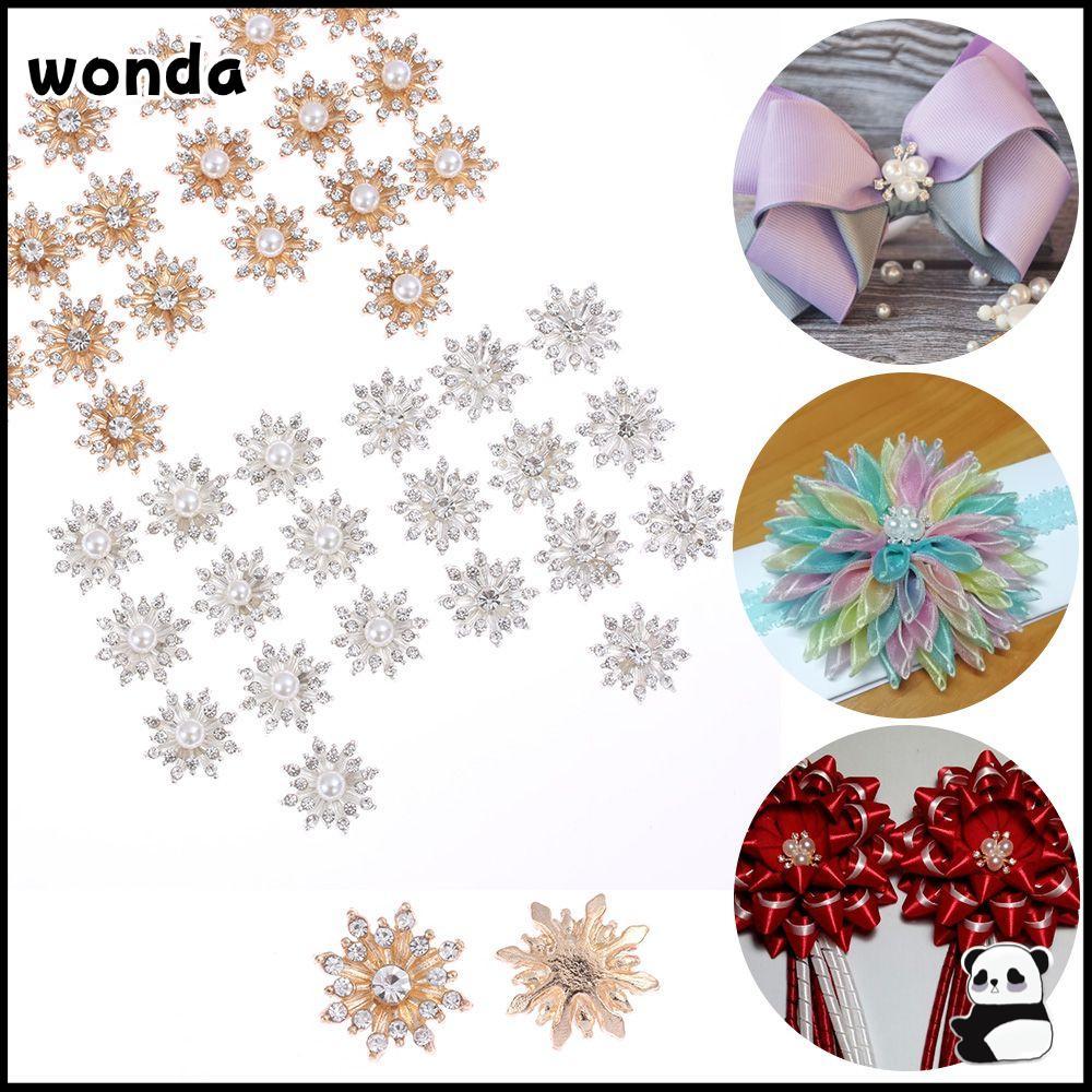 Wonda กระดุมชุบ รูปเกล็ดหิมะ ประดับพลอยเทียม 16 มม. อุปกรณ์เสริม สําหรับทํากิ๊บติดผม 10 ชิ้น