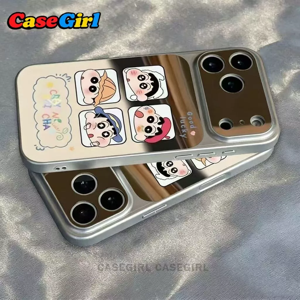 [✅คุ้มค่าที่สุด] เคสโทรศัพท์ iPhone 17 13 15 11 14 12 Pro Max 16 15 Plus XR XS Max ชินจัง น่ารักสุดๆ กระจกเงิน กันตก