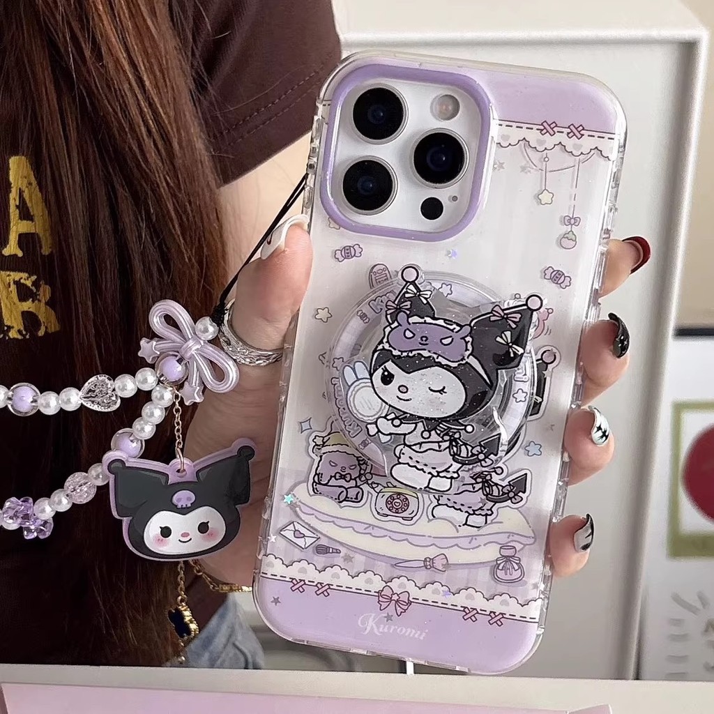เคสโทรศัพท์ Kuromi สีม่วงแม่เหล็กสําหรับ iPhone 17 Pro Max / 16 Pro / 15 Pro Max / 15 / 14 Pro ดีไซน์การ์ตูนน่ารัก กันกระแทก สําหรับผู้หญิง