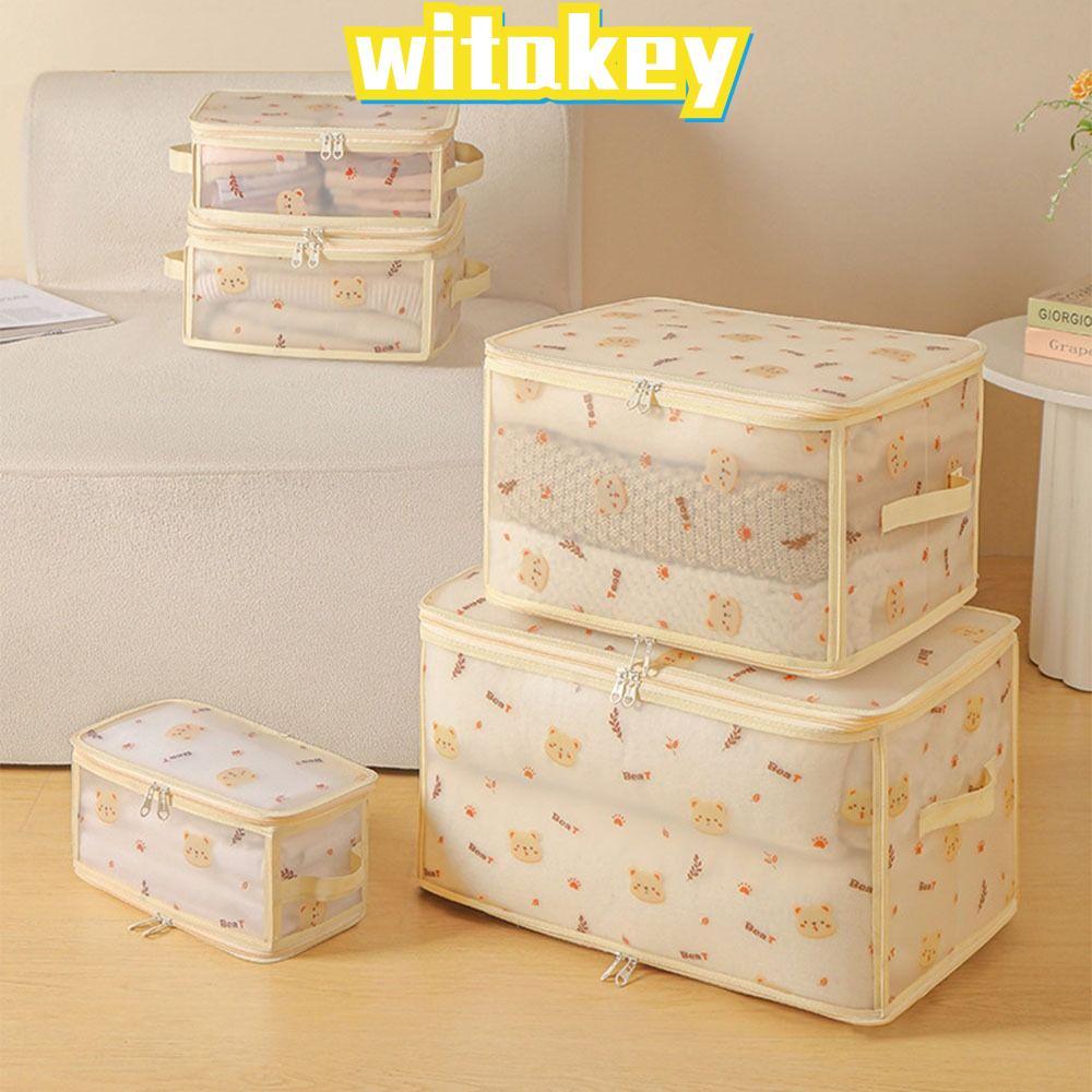WITAKEY Quilt Clothes Organizer, กระเป๋าเก็บเสื้อผ้ากันฝุ่นแบบพับได้ความจุขนาดใหญ่, การ์ตูนโปร่งใส P