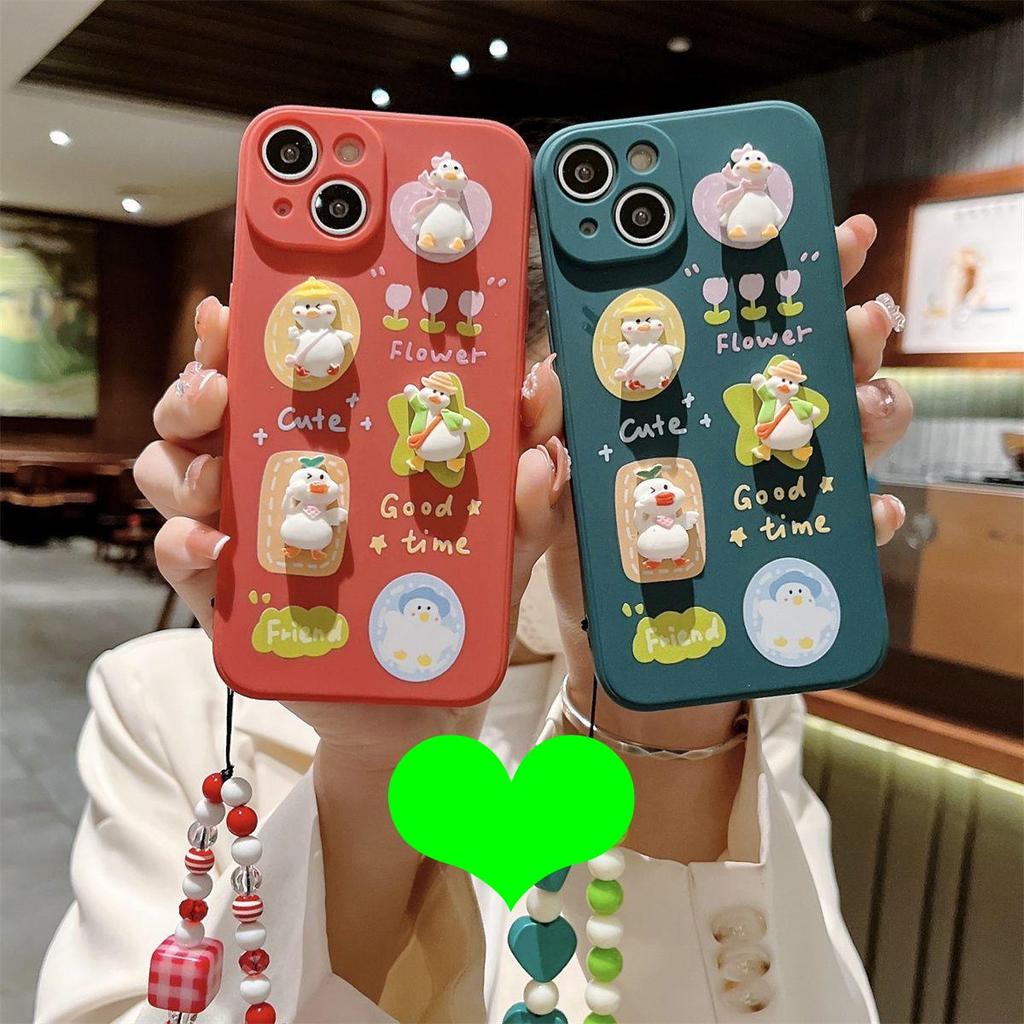 IPhone1 เคส iPhone14 เคสป้องกัน iPhone13Promax ดอกไม้ทาสี Handmade เป็ดสามมิติ iPhone12/11x/xs/xr เค