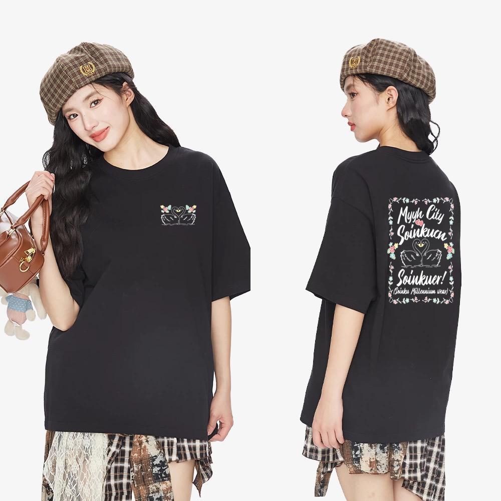 เสื้อยืดคู่รักสไตล์ เวอร์ชั่นเกาหลีแฟชั่นสบาย สบายรอบคอเสื้อ ระดับไฮเอนด์ เสื้อยืดคอตตอน 100%ADX0154