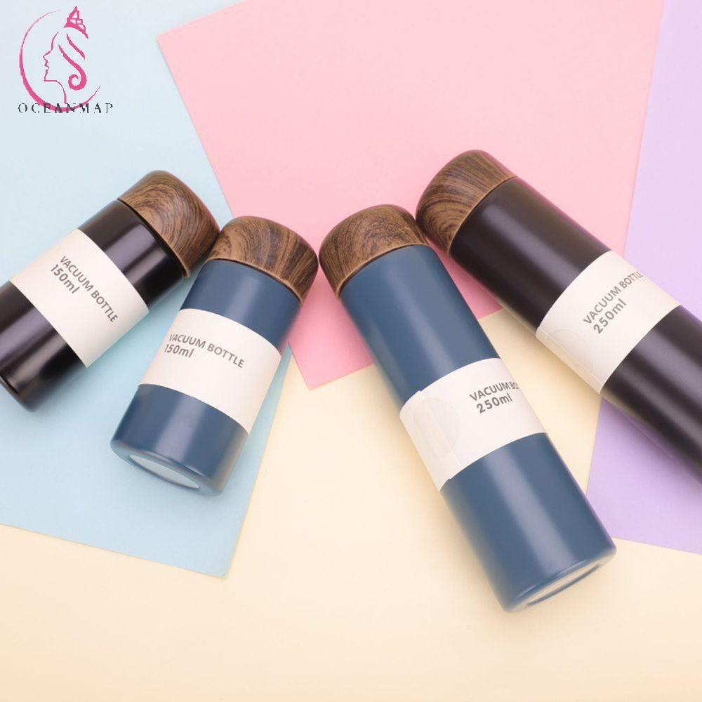 OCEANMAP กระติกน้ําสูญญากาศ 150ML/250ML แก้วกาแฟชาความร้อนและเย็นน่ารักลายไม้ Drinkware ของขวัญที่ละเอียดอ่อนแบบพกพาแก้วเก็บความร้อนขวดน้ําเดินทาง