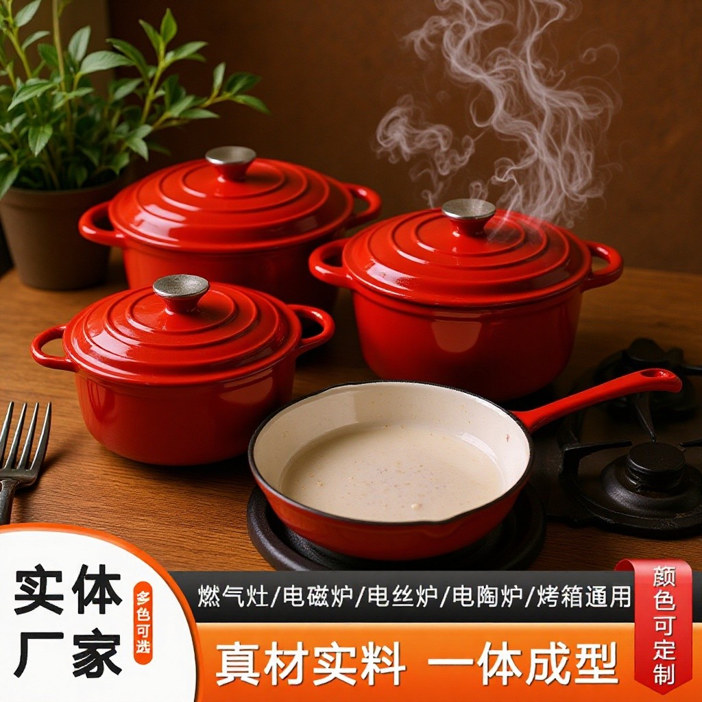 现货搪瓷铸铁锅平底锅珐琅铸铁锅煎蛋平底锅家用红色白色双耳不粘锅Enamel Cast Iron Pan Pan Enamel Cast Iron Pan Fried Egg20260412