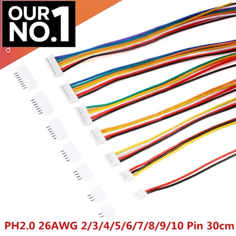 5 ชุด Micro Mini JST 2.0 PH Connector ชายหญิง 2/3/4/5/6/7/8/9/10-Pin ปลั๊กสายไฟสายซ็อกเก็ต 300 มม.26
