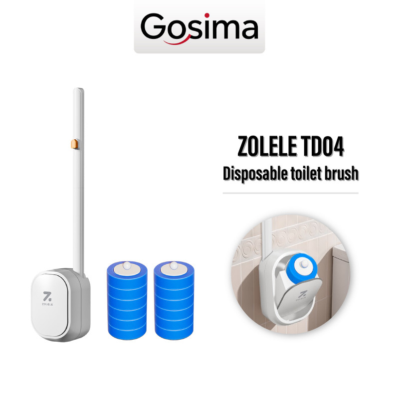 ZOLELE Disposable Toilet Brush TD04 แปรงขัดชักโครกแบบใช้แล้วทิ้ง มาพร้อมหัวแปรงรีฟิล 12 ชิ้น ติดตั้งแขวนหรือติดผนังได้ ใช้แล้วทิ้งทันที