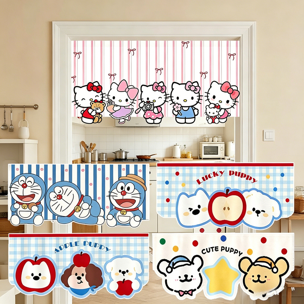 แมวน่ารัก Cat ผ้าม่านสั้นผ้าม่านประตู No-drill ห้องครัวห้องน้ําตกแต่ง air deflector