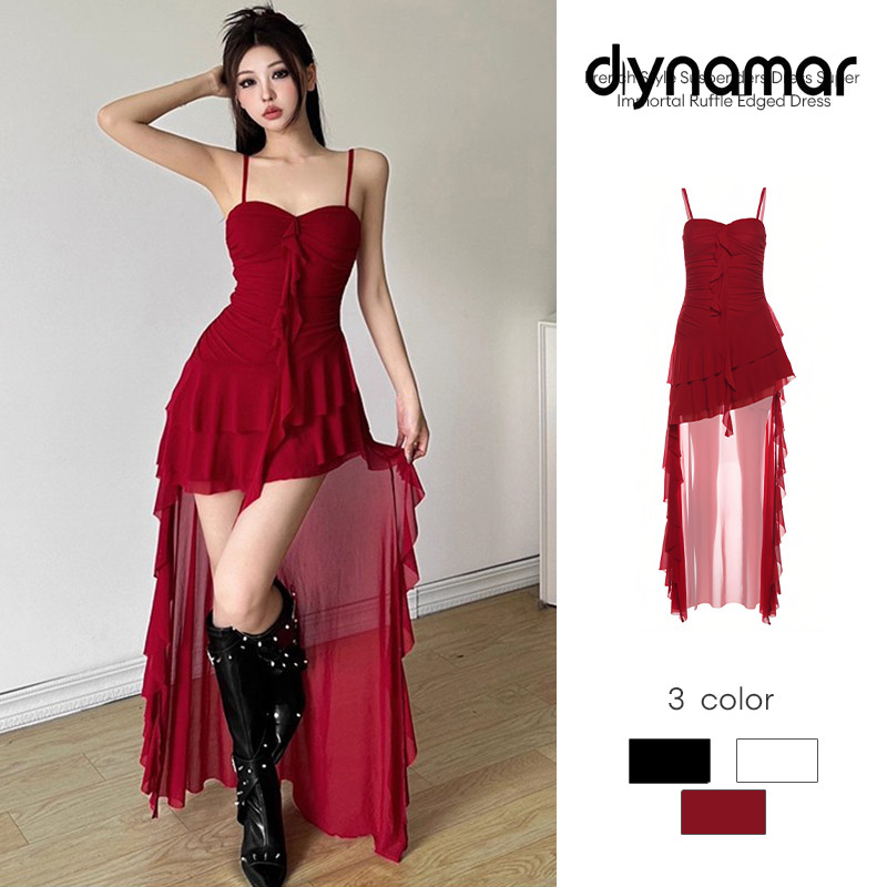 dynamarFrench camisole dress, super flattering ruffled mirt เดรสไม่สม่ําเสมอ