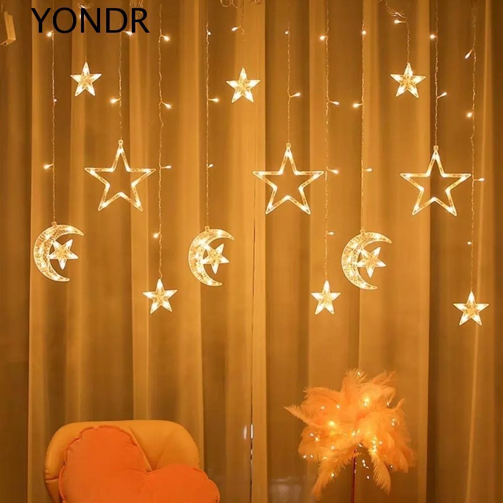 YONDR Moon Star String Lights, EU Plug กันน้ํา LED Curtain Lights, บรรยากาศตกแต่ง 220V Fairy String 